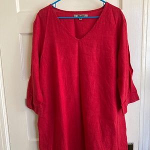 3/4 Sleeve Flax Linen V-Neck Tunic